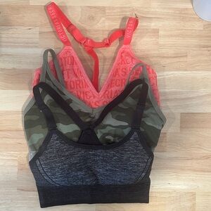 PINK Victoria's Secret and All in Motion Sports Bras - Coral, Green Camo, Gray